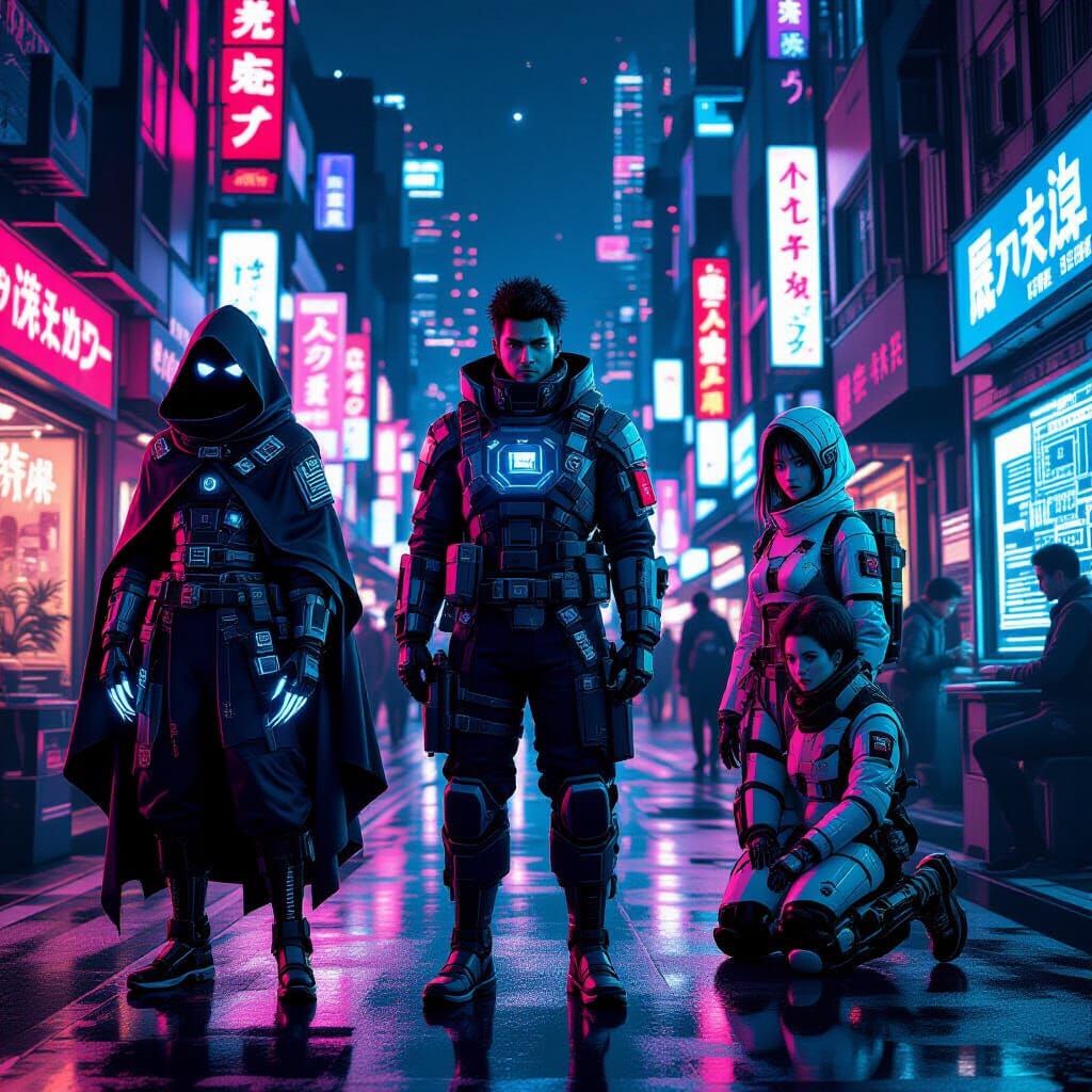 Cyber-Neko Characters in Neon Tokyo 2085