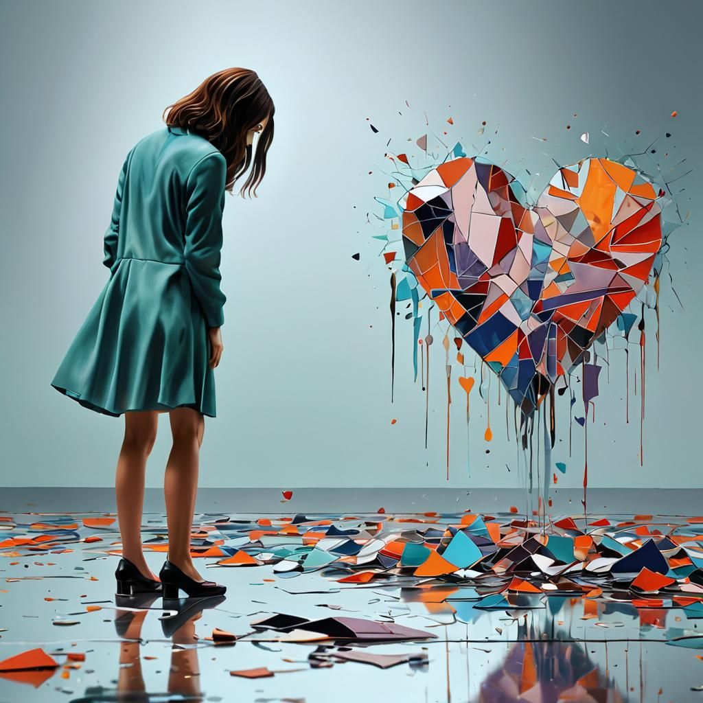 Heartbreak: Woman with Broken Heart Glass