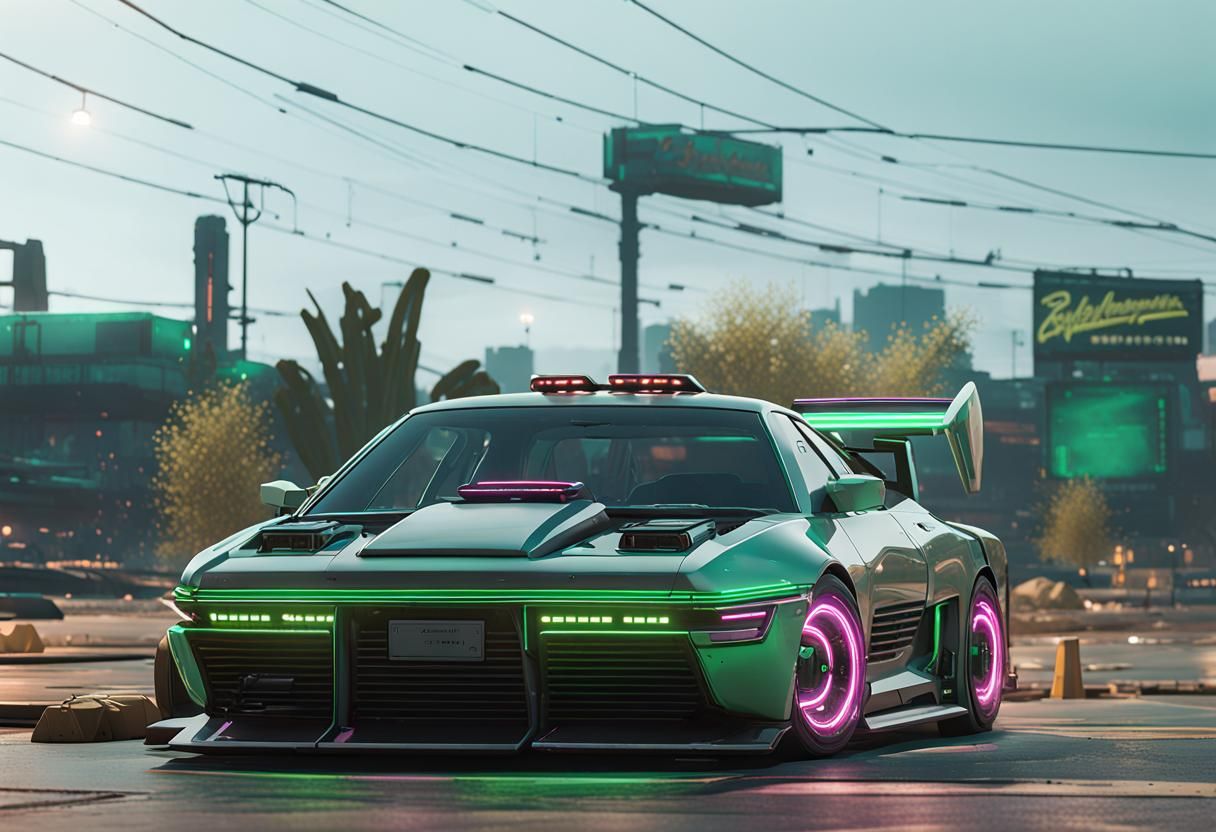 Cyberpunk Car with Neon Lights and Mechanical Details