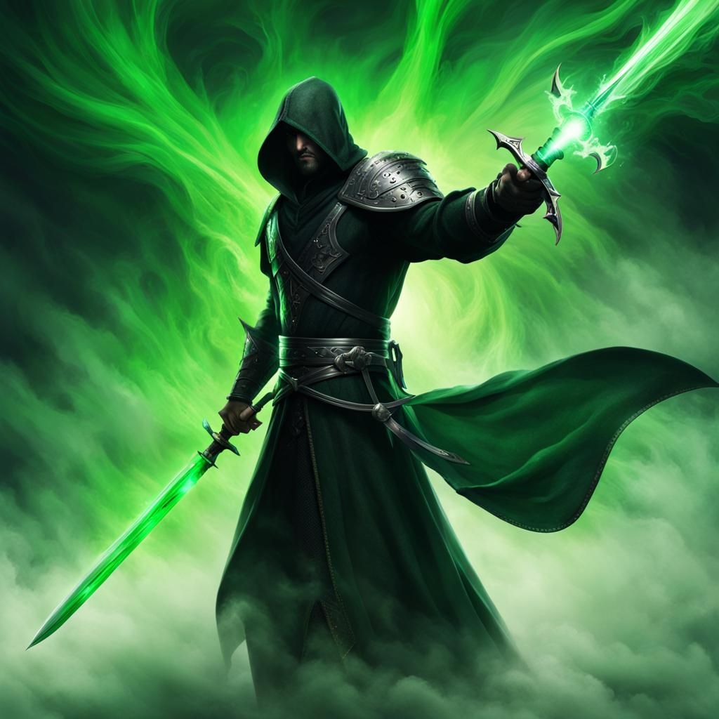 Mystical Black Rapier with Swirling Green Magic