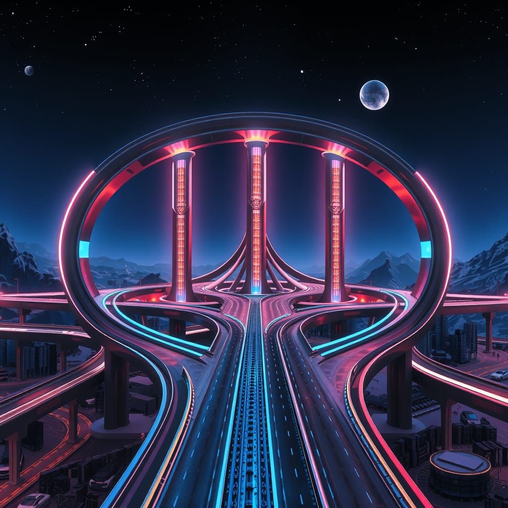 Sleek Futuristic Highway Interchange in Eight-Shaped Design