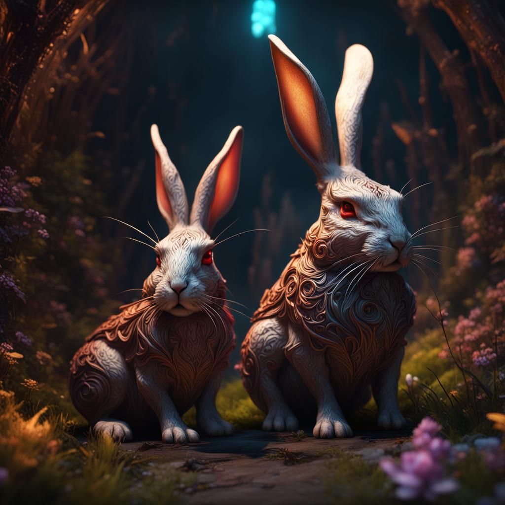 Fantastical Rabbits with Spiral Horns: A Dark Fantasy