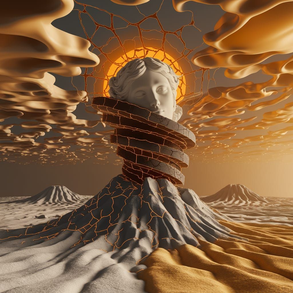 Ethereal Goddess in a Shattered, Golden Dreamscape