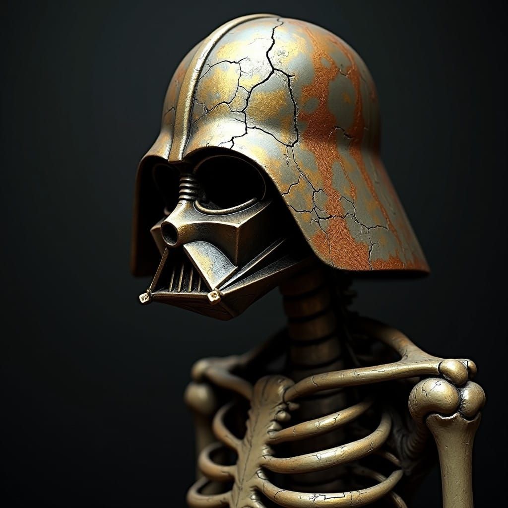Weathered Darth Vader Helmet Adorns a Skeletal Figure in a H...