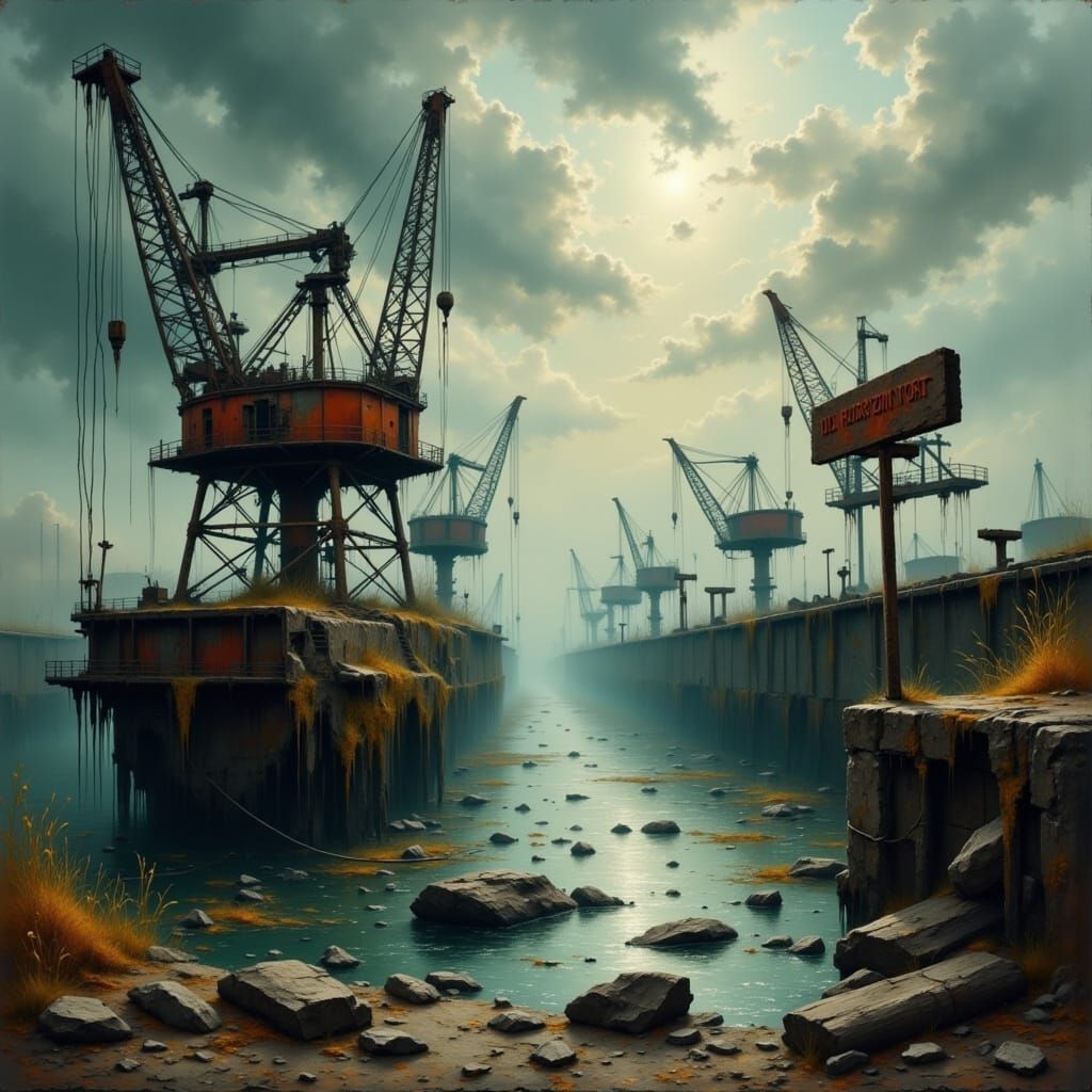 The Drowned Port: A Grim, Atmospheric Realist Painting
