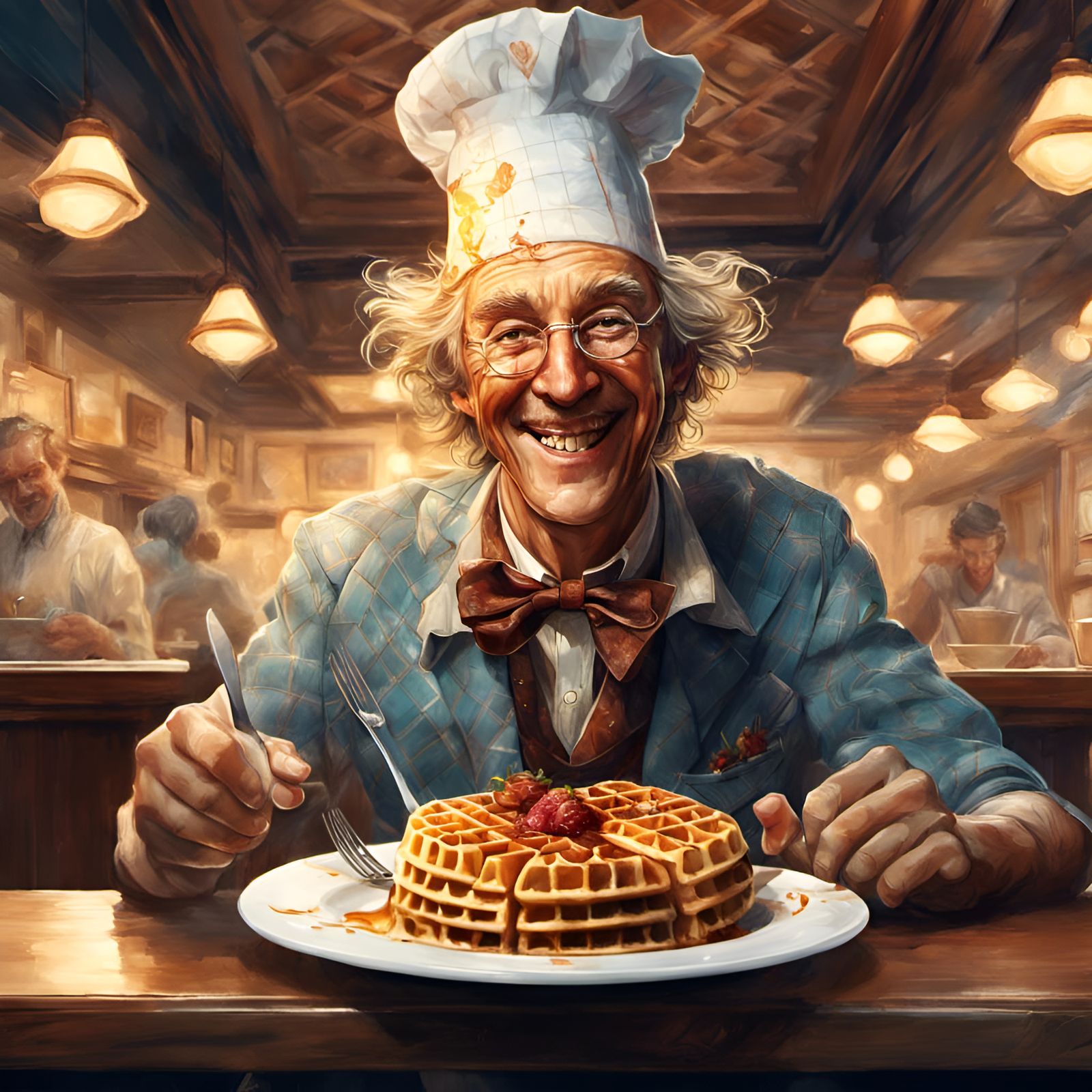 Happy Waffle Portrait in Hyperrealistic Digital Art