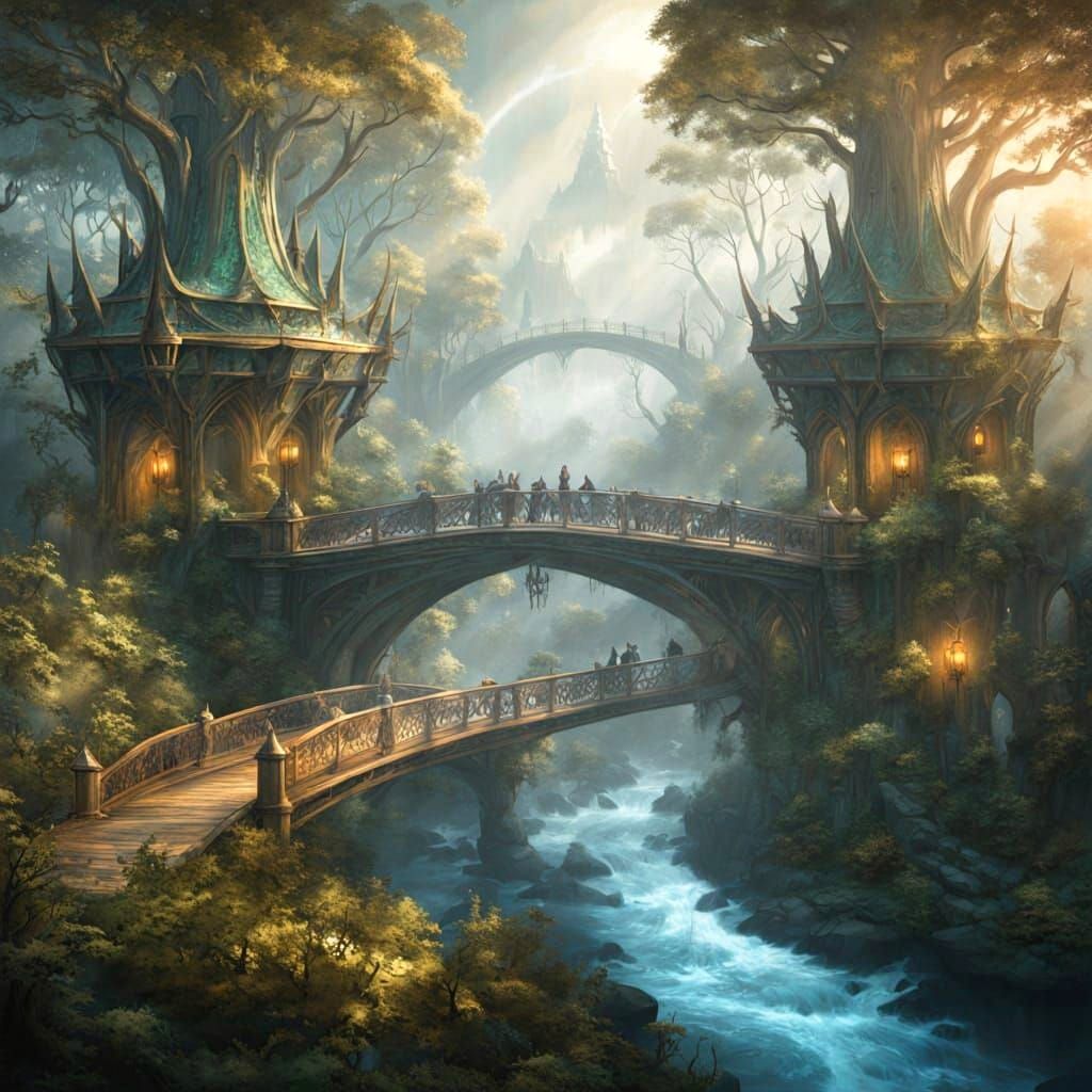 Epic Elven Hall in Misty Forest