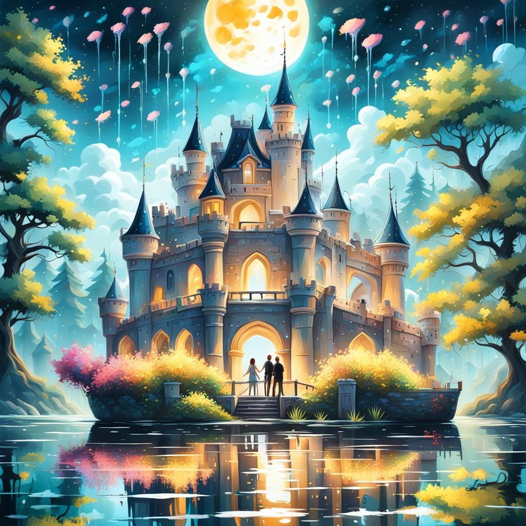 Crystal Castle on Moonlit Night: Graffiti Art