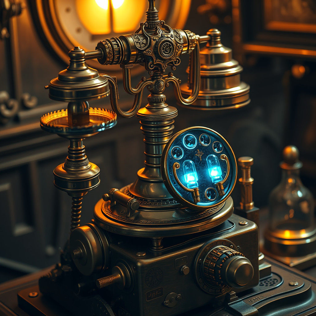Steampunk Telephone with Glowing Tubes