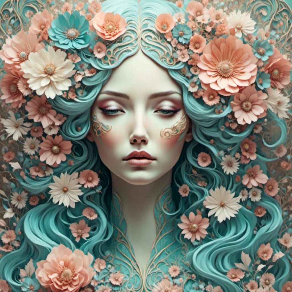 Ethereal Floral Woman: Art Nouveau Concept