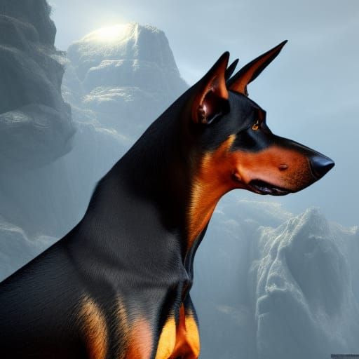 Doberman Wolf: Detailed Matte Painting in Deep Color
