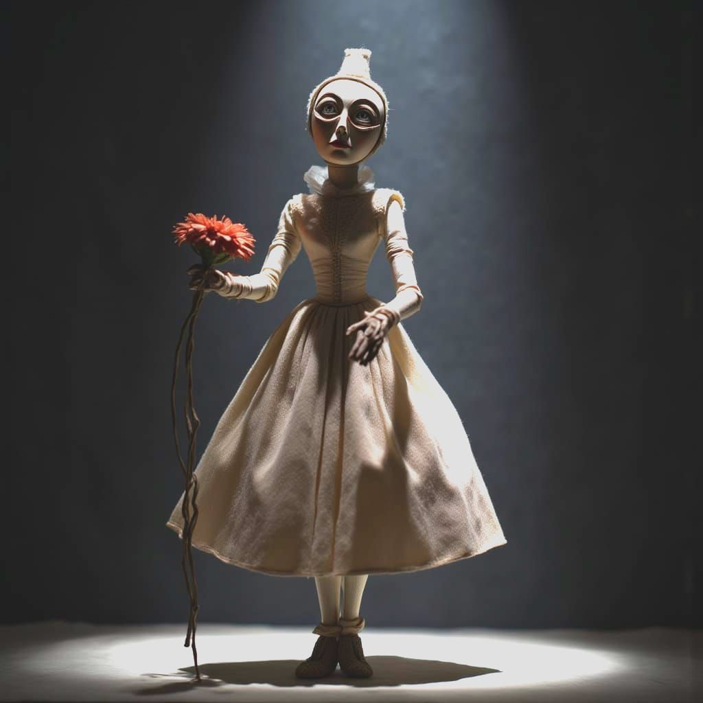 Elegant Clockwork Puppet with Rose on Stage