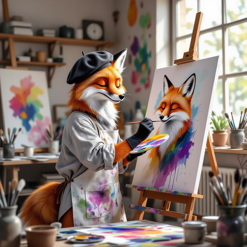Fox Artist at Work in Sunlit Studio