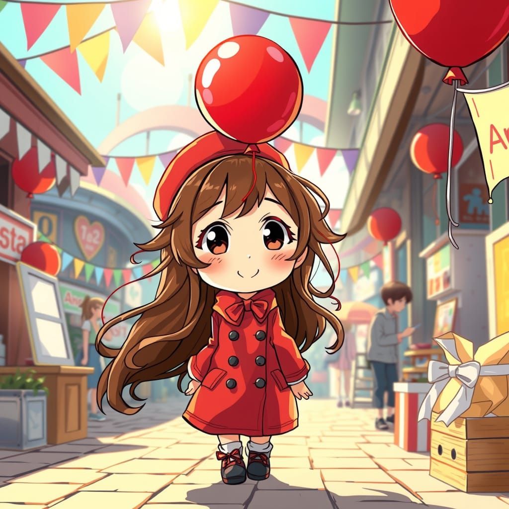 Chibi Manga Girl in Vibrant Marketplace