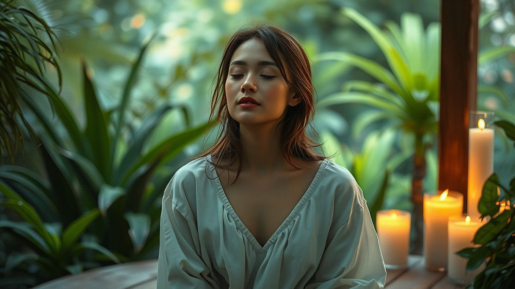 Serene Woman Meditating in Ethereal Landscape