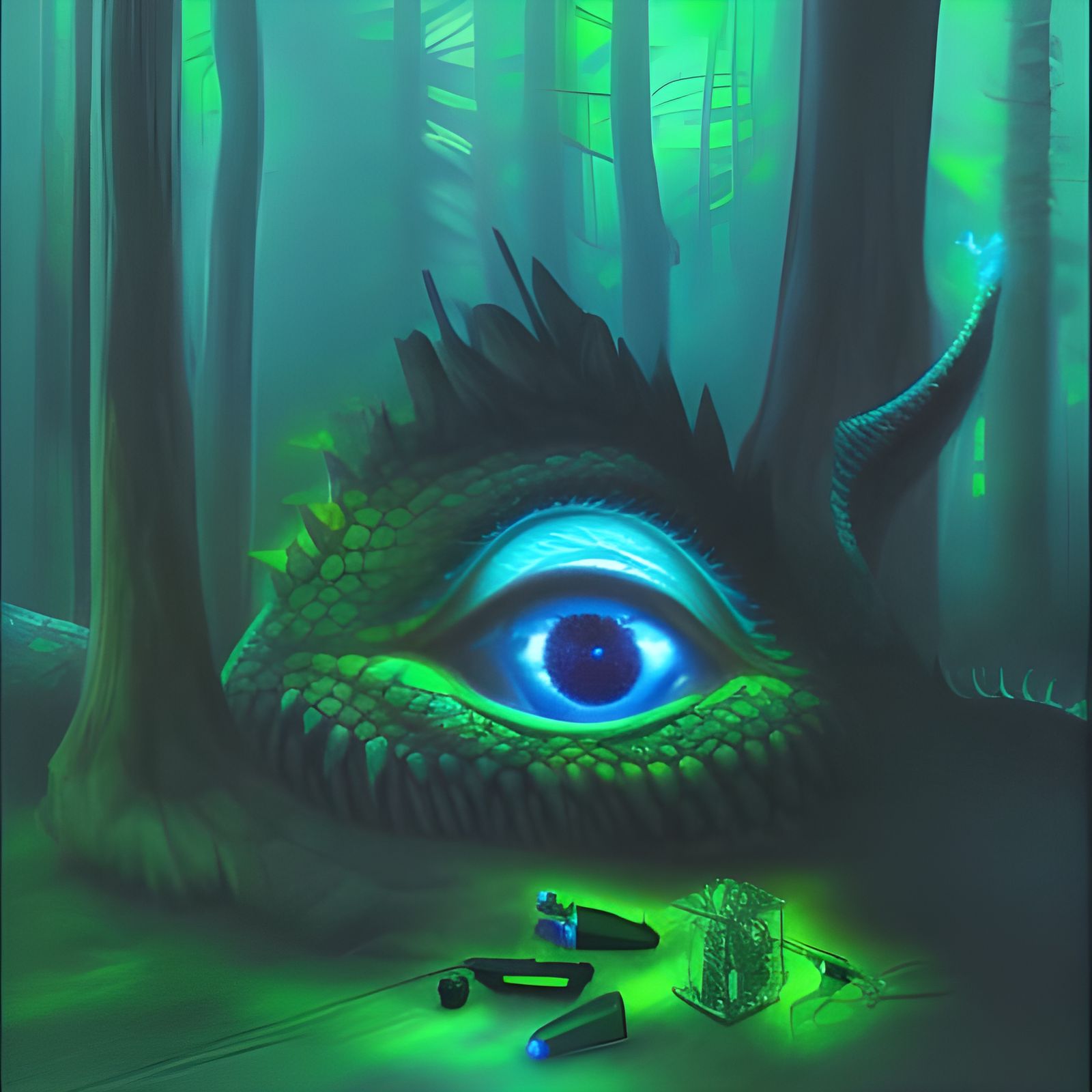 Gaming PC in Magical Forest Oil Painting