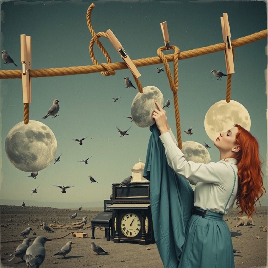 A Red-Haired Woman in a Brown Tweed Jacket Attaches Lunar Tr...