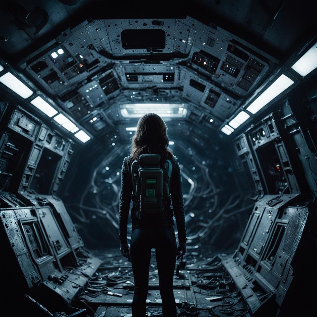 Space Princess in Abandoned Spaceship Film Still