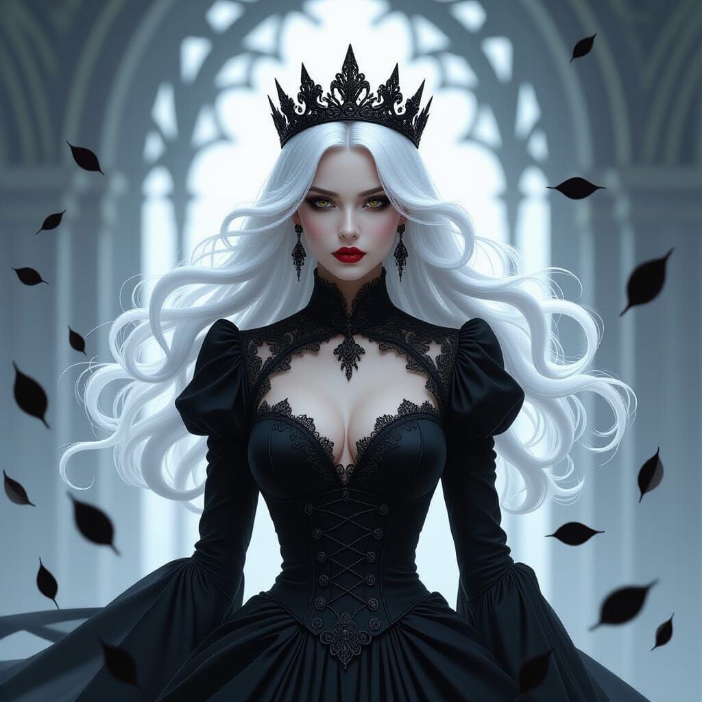 Gothic Woman with White Hair and Onyx Crown