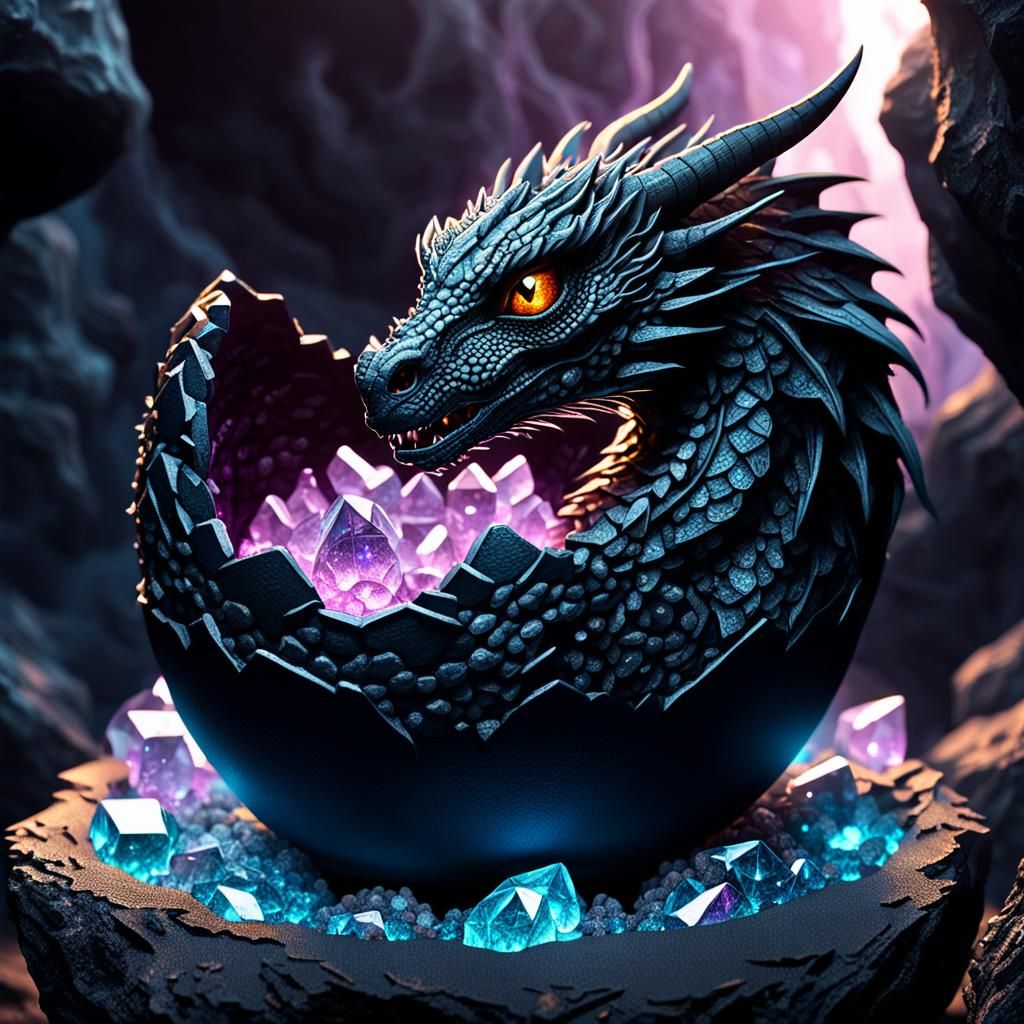 Crystal Dragon Hatching: Dark Fantasy Concept Art