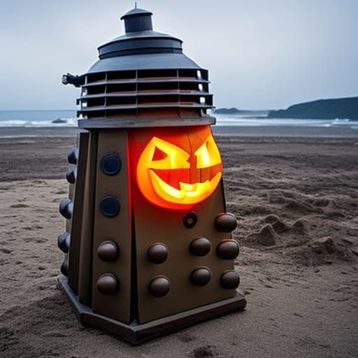Dalek Attacks Jack-o'-Lantern in Digital Art