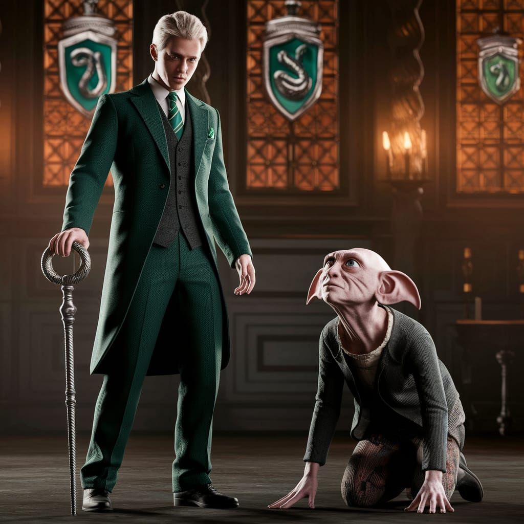 Lucius Malfoy and Dobby in Slytherin Room
