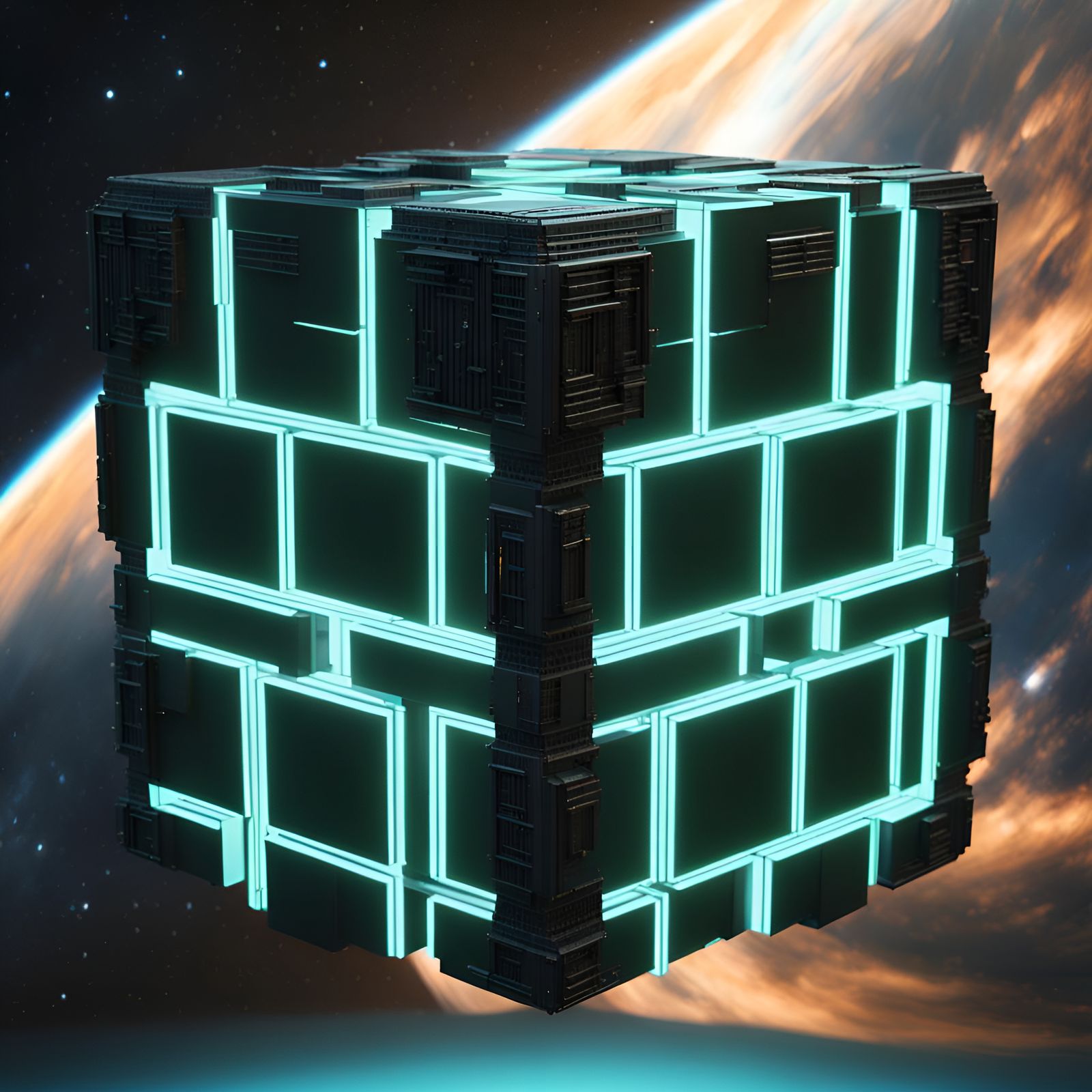 Hyperrealistic Borg Cube in Spacescape