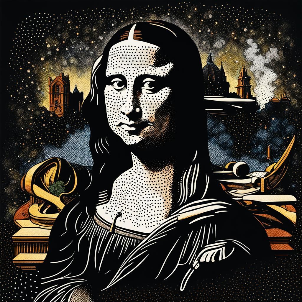 Mona Lisa Smoking: Pointillist Avant-Garde Portrait