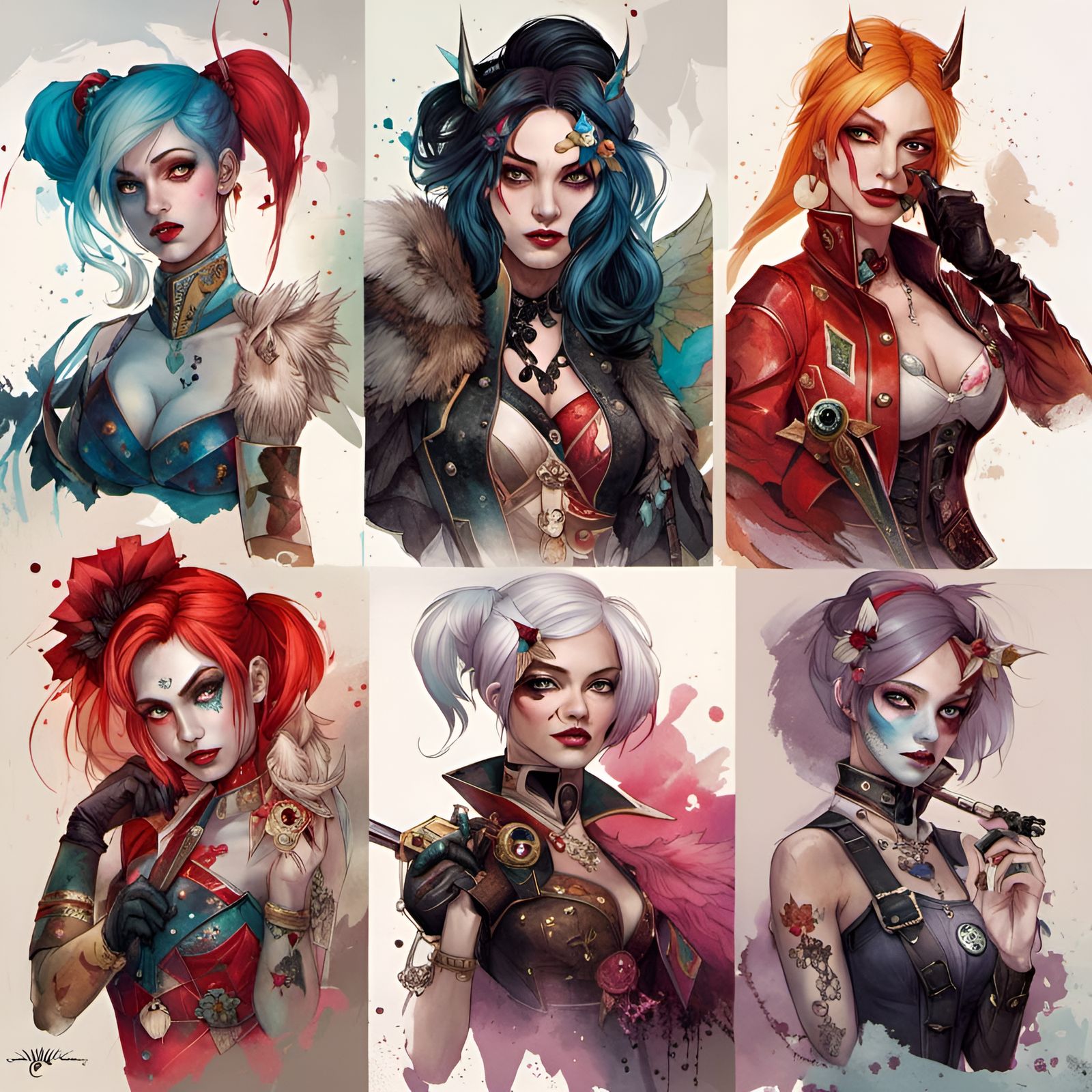 Five Harley Quinn Interpretations in Digital Art