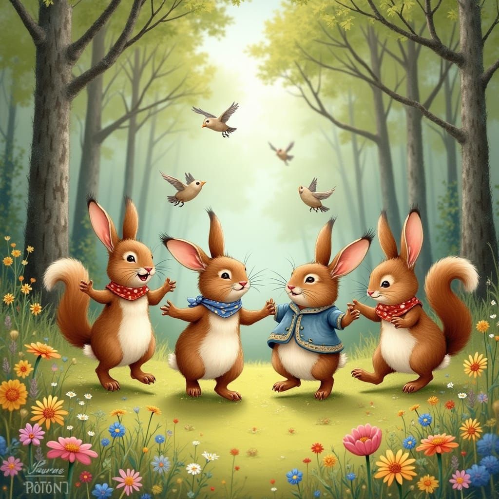 Whimsical Forest Creatures Dance Together in Classic Childre...