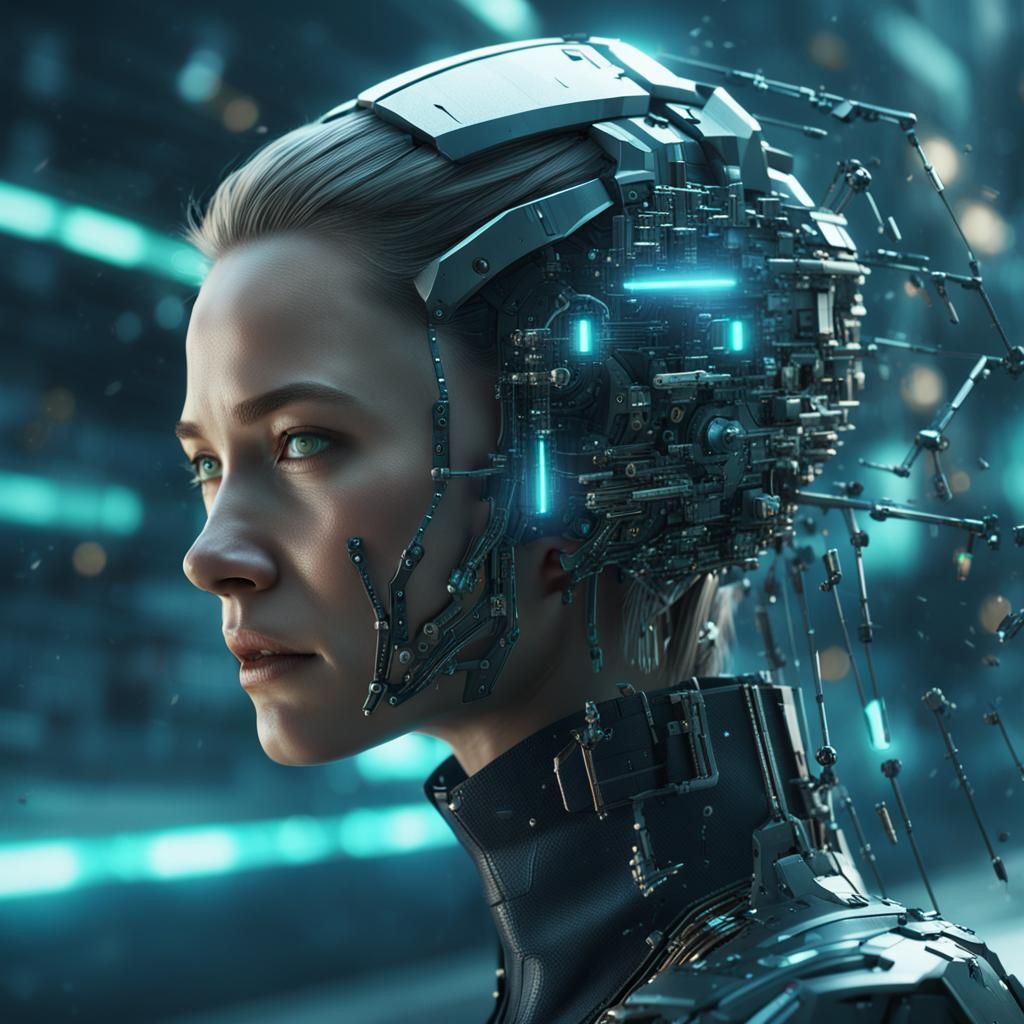 Matrix Style Digital Code Transfers into Woman's Head