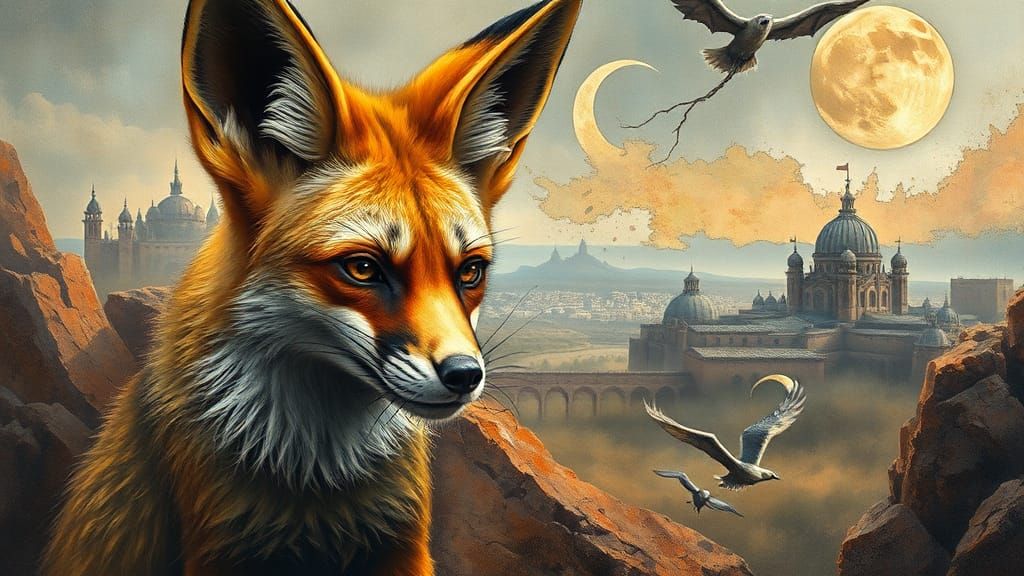 Fennec Fox in Impasto Style with Celtic Motifs