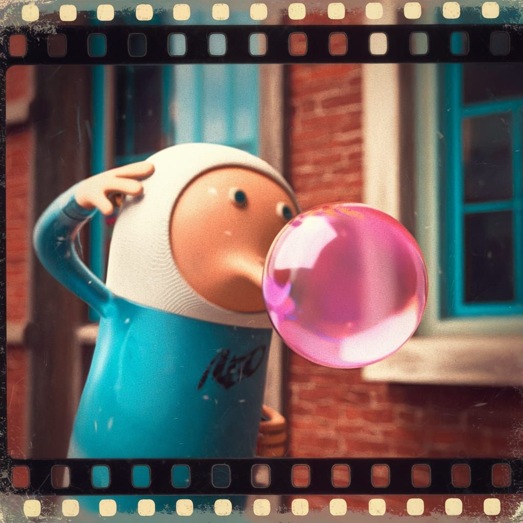 Vintage Film Still of Popped Bubblegum in Cinematic Style