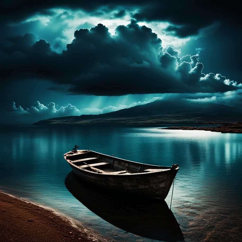 Luminous Seascape with Ship in Fantasy Art Style