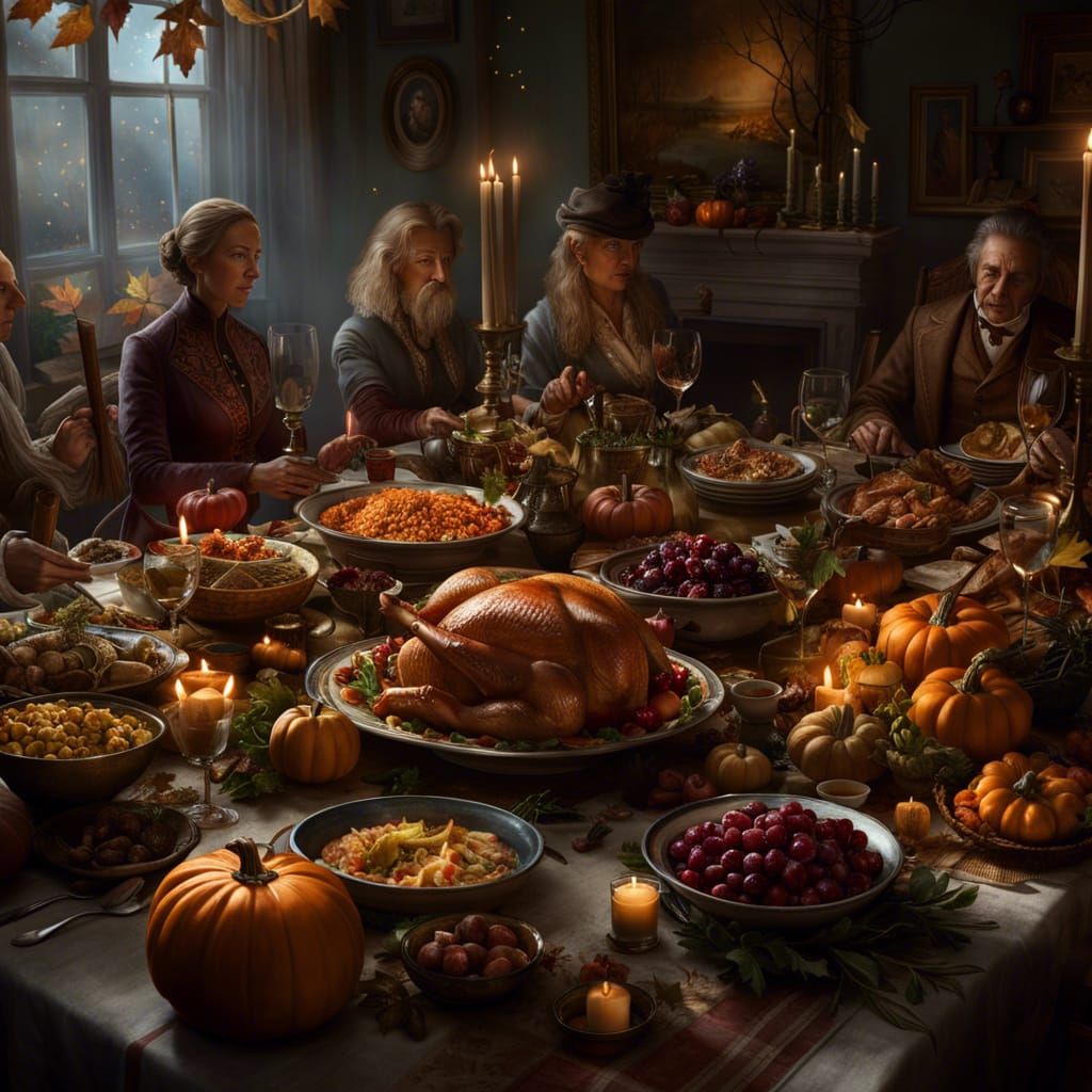 Thanksgiving Dinner Table in Hyperdetailed Realism