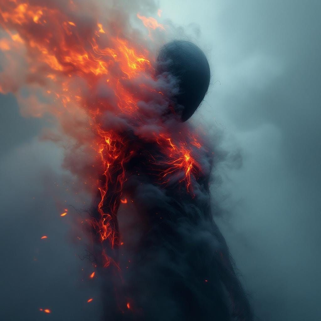 Ethereal Figure Dancing in Flames and Smoke