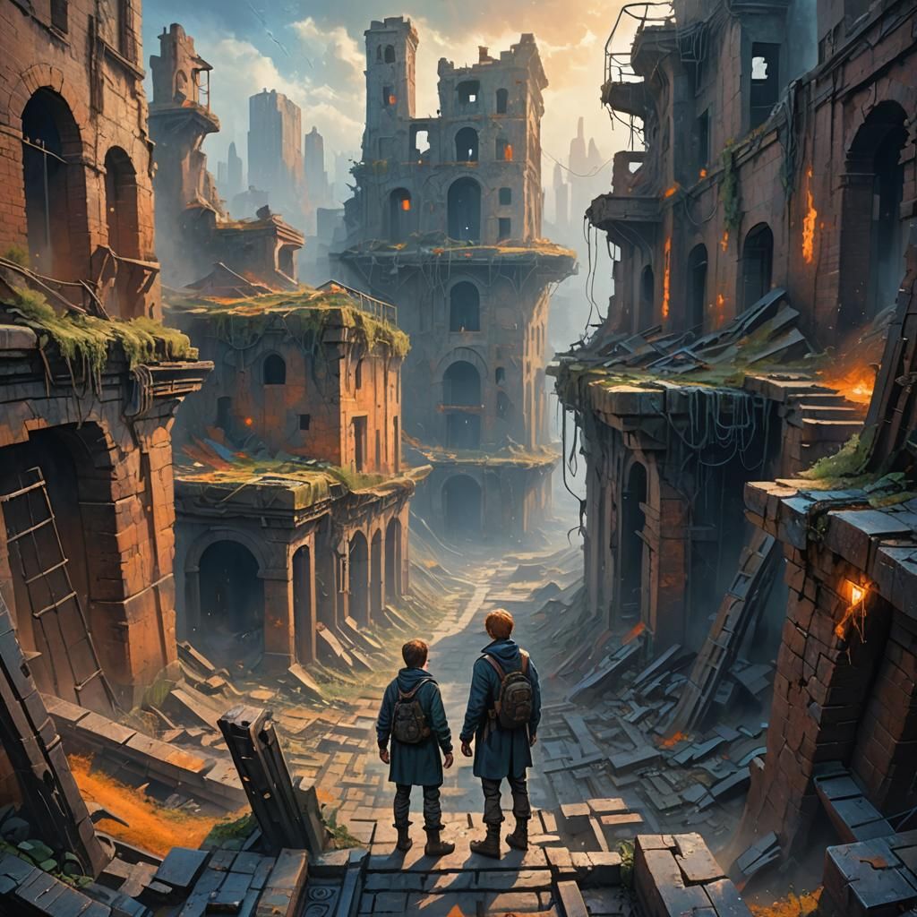 Post-Apocalyptic Maze Runner: Cinematic Oil Painting