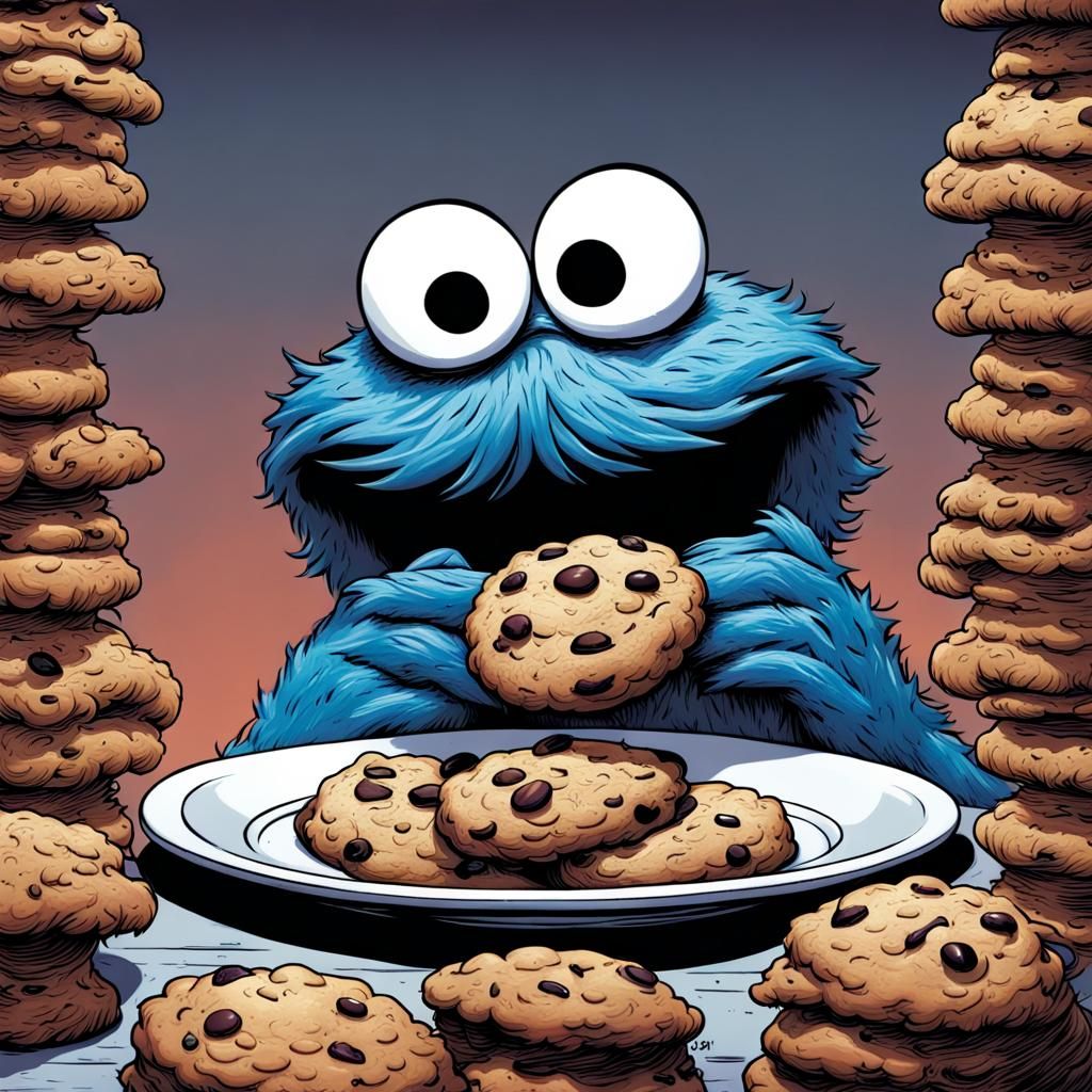 Cookie Monster Eating Cookie: Comic Book Art