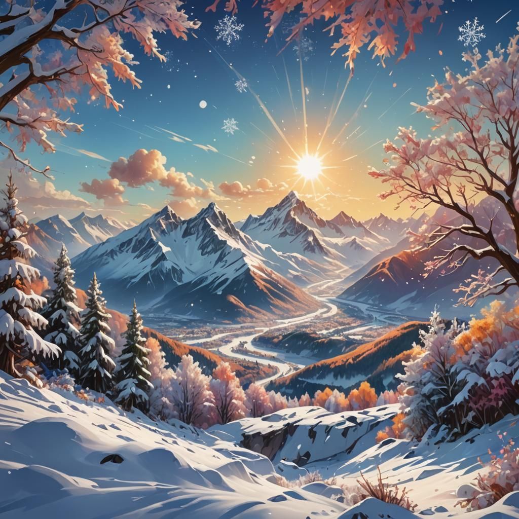 Epic Snowscape: A Colorful Winter Wonderland