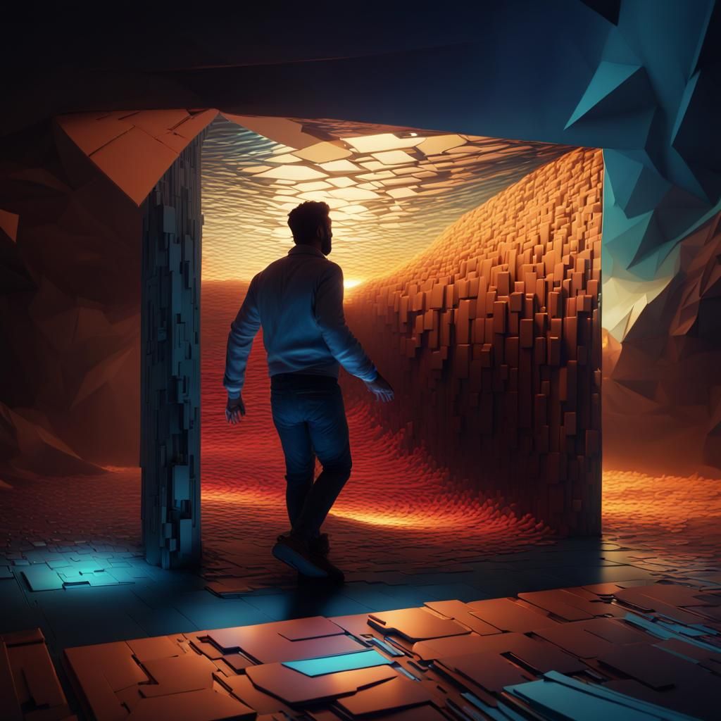 Geometric Hole with Dynamic Lighting in Dark Fantasy Art