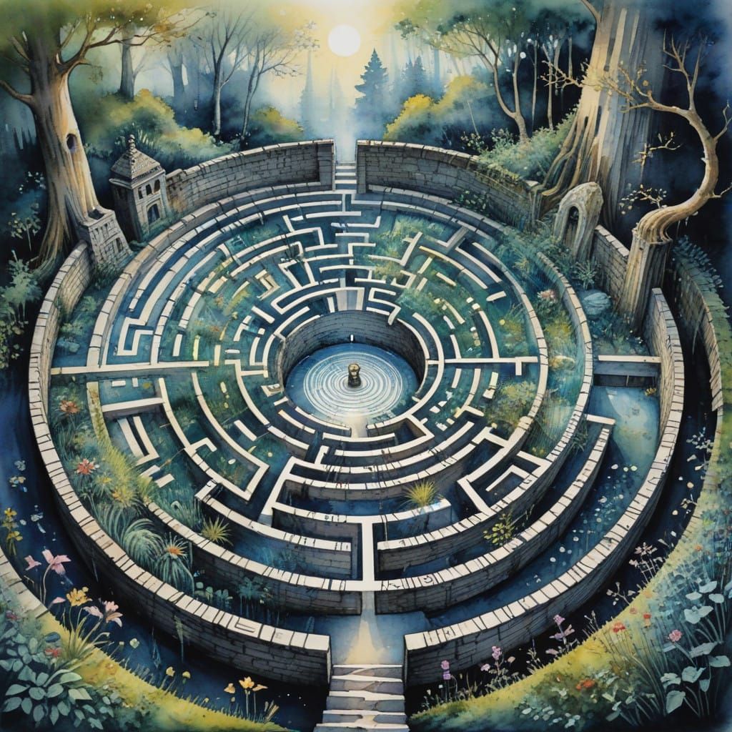 A Dreamy Labyrinth in Watercolour and Ink