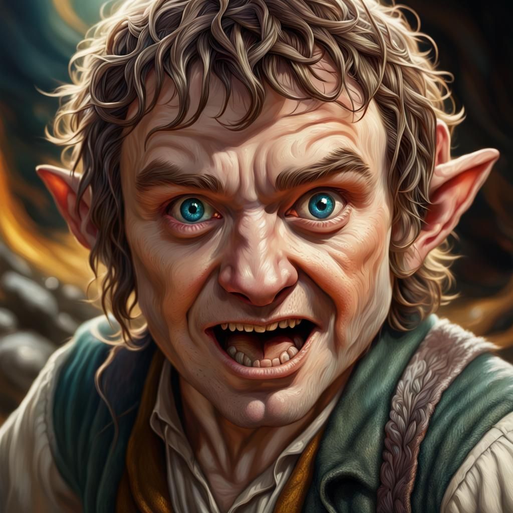 Hyperrealistic Hobbit Portrait with Colorful Splash Art