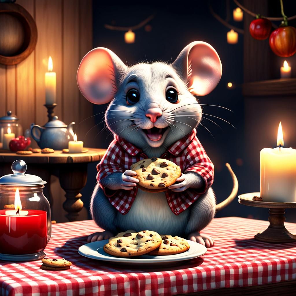 Chunky Mouse Eating Cookie: Photorealistic Artstation Qualit...