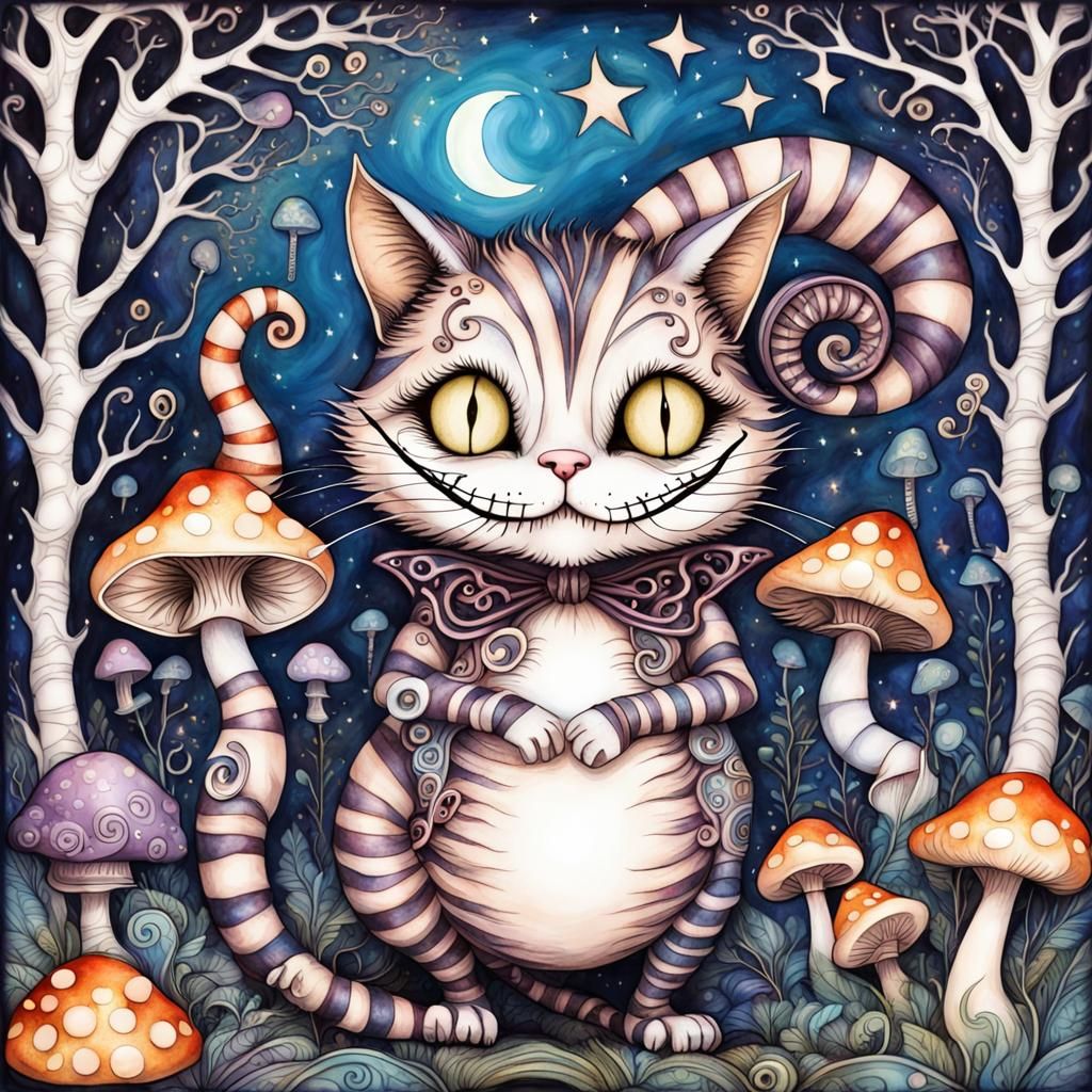 Steampunk Cheshire Cat in Magical Forest