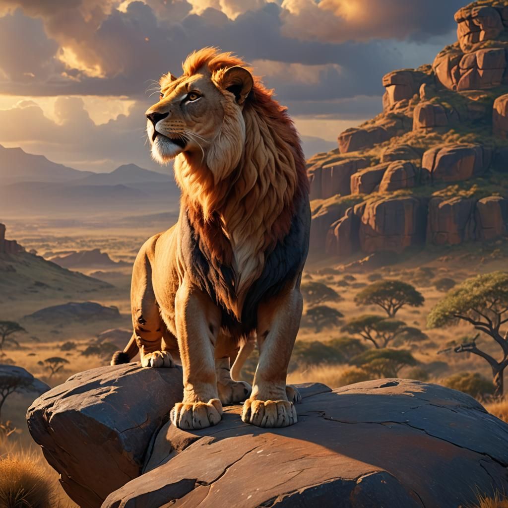 Simba on Pride Rock: A Fantasy Concept Art Masterpiece