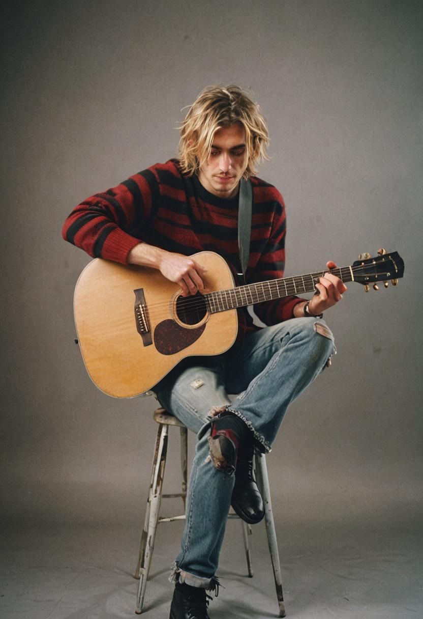 Young Man Plays Guitar in Film Portrait Style