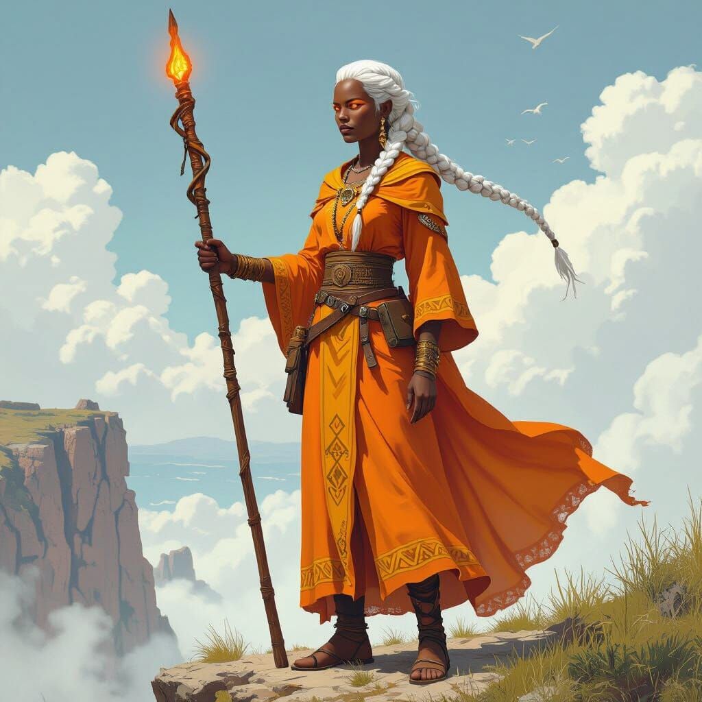 Runara: Human Wizard on Windswept Cliff