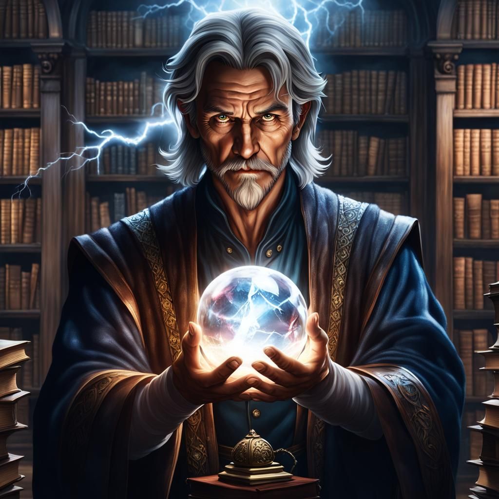 Sorcerer with Crystal Orb in Dramatic Lighting