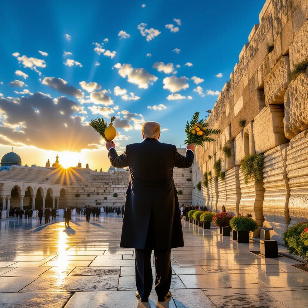 Trump at Western Wall During Sukkot, Golden Hour