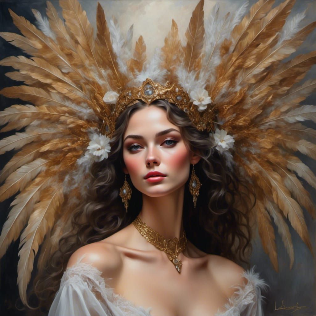 Alluring Angel Woman with Feather Wings